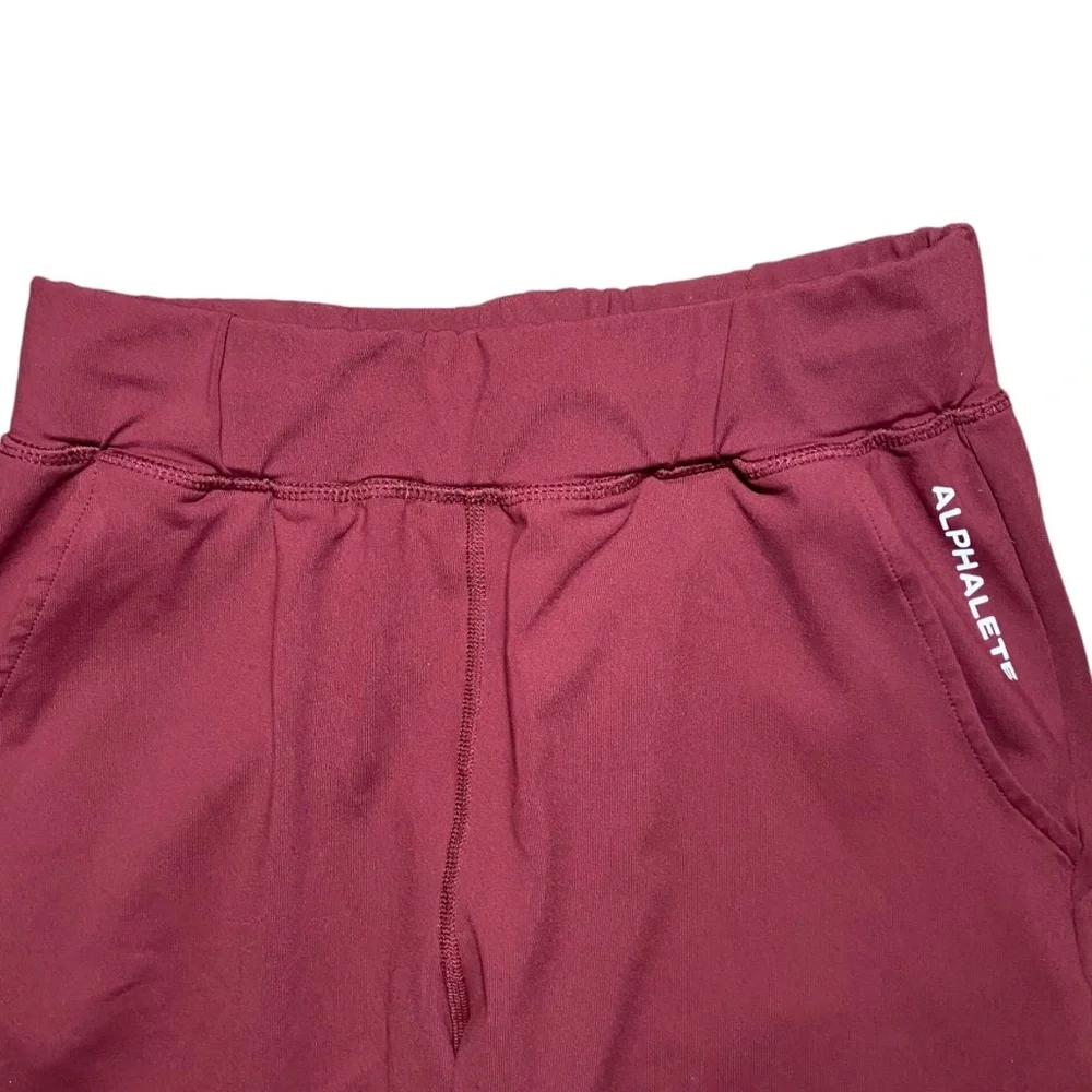 ALPHALETE Pull On Drawstring Elastic Waist Joggers Tapered Ankle Maroon Dark Red - Picture 3 of 4